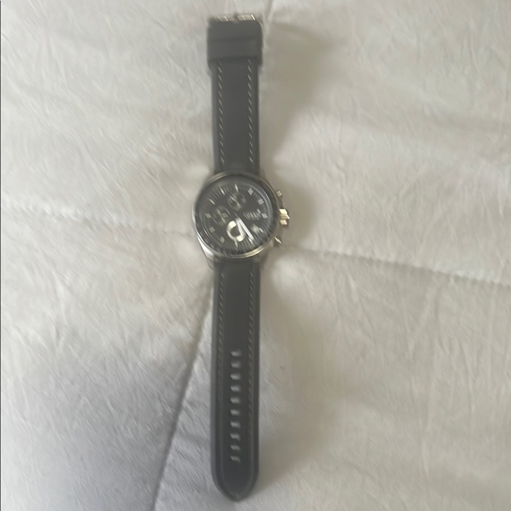Men's Black Leather Strap Watch